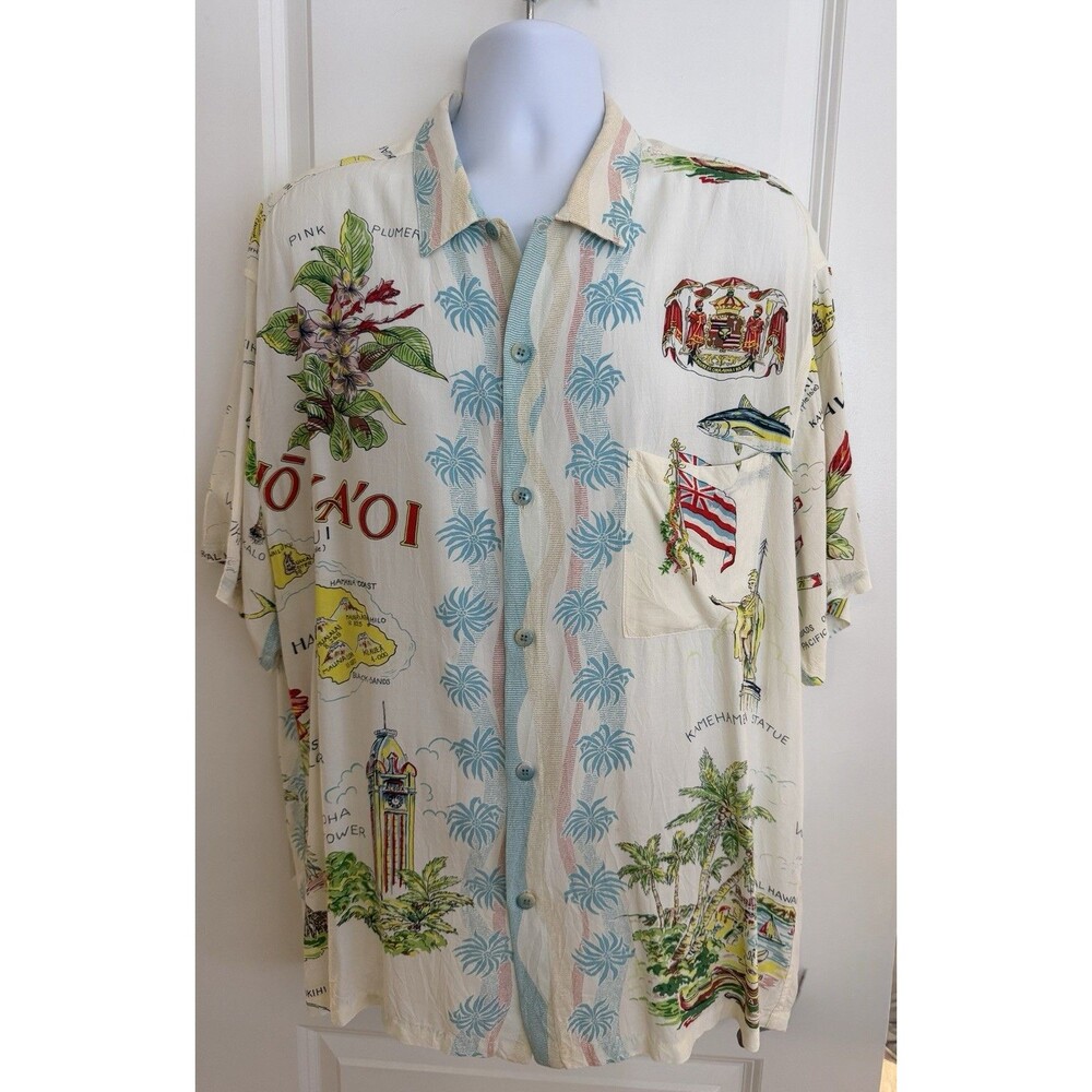 Jams World Rare Vintage Men’s Hawaiian Aloha Shirt, XL, “No Ka Oi - White”, EUC